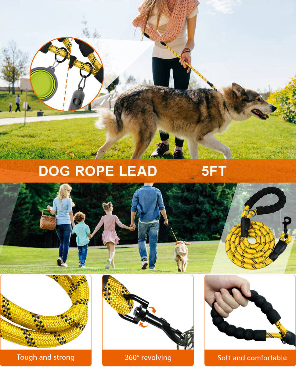 5FT Leash Braided Rope Pet Dog Leads Strong Reflective Soft for M/Large Dog Walk