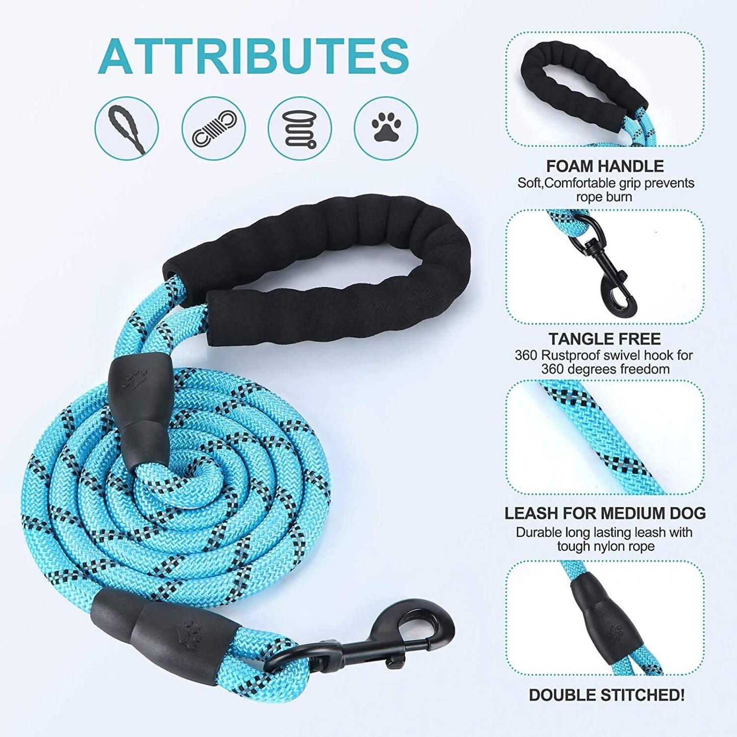 5FT Leash Braided Rope Pet Dog Leads Strong Reflective Soft for M/Large Dog Walk