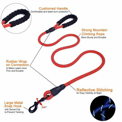 5FT Leash Braided Rope Pet Dog Leads Strong Reflective Soft for M/Large Dog Walk